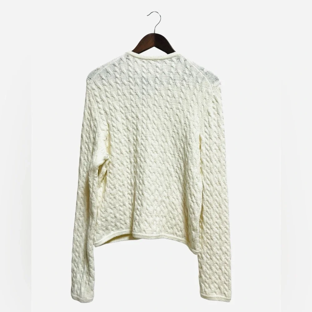J.Crew Odette cable-knit sweater lady jacket in cotton-blend bouclé size L NWT